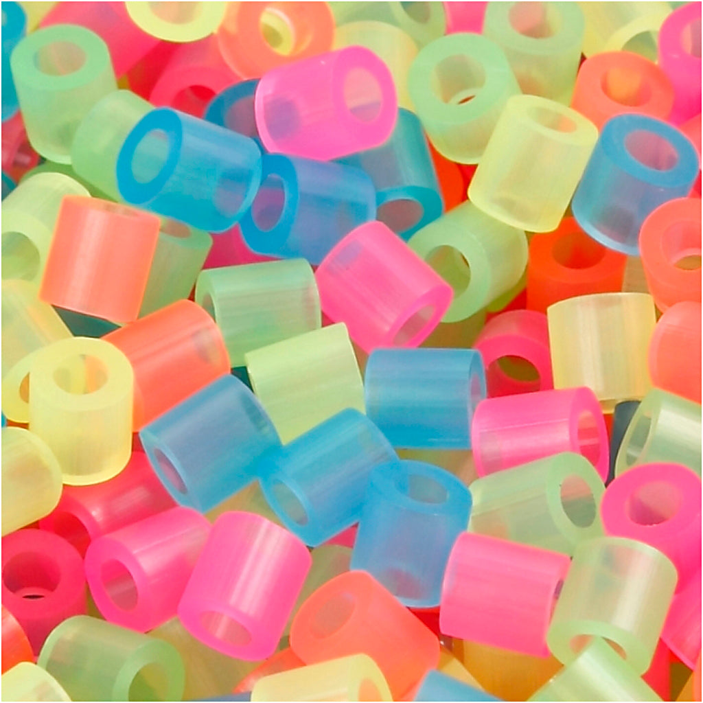 Nabbi strijkkralen, afm 5x5 mm, gatgrootte 2,5 mm, medium, neon kleuren, 6000 div 1 doos