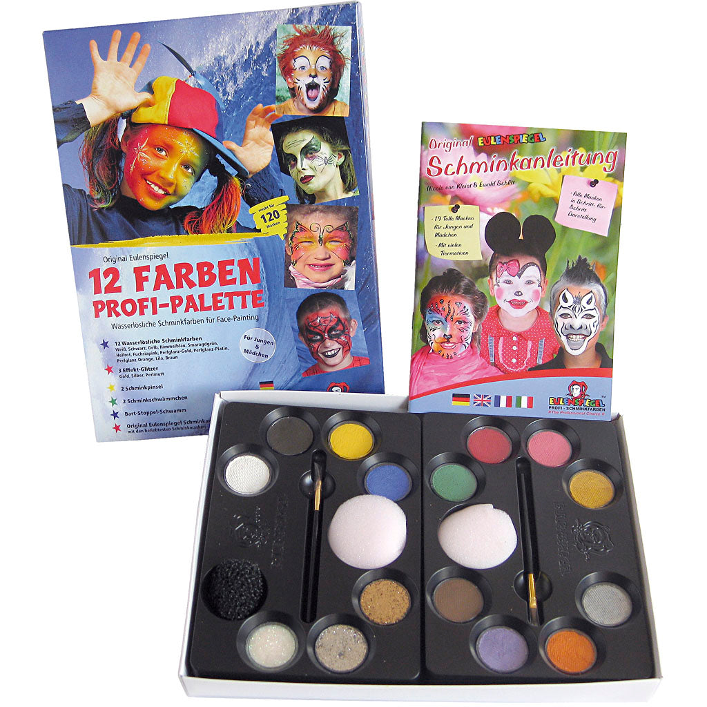 Eulenspiegel schmink set met stap-voor-stap, diverse kleuren, 1 set