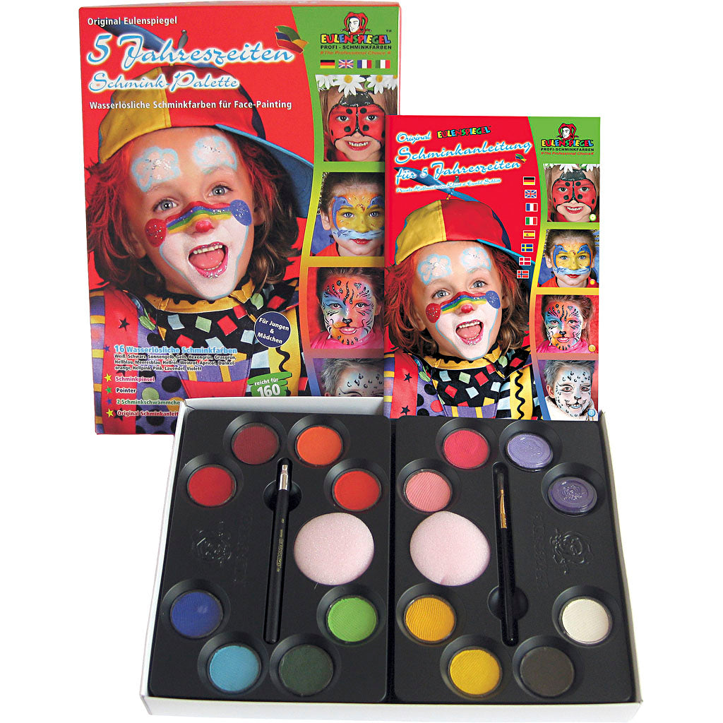 Eulenspiegel schmink set met stap-voor-stap, diverse kleuren, 1 set