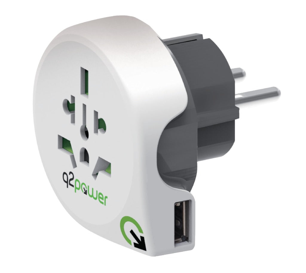 Q2 power 1.100110 reisadapter wereld-naar-europa usb geaard