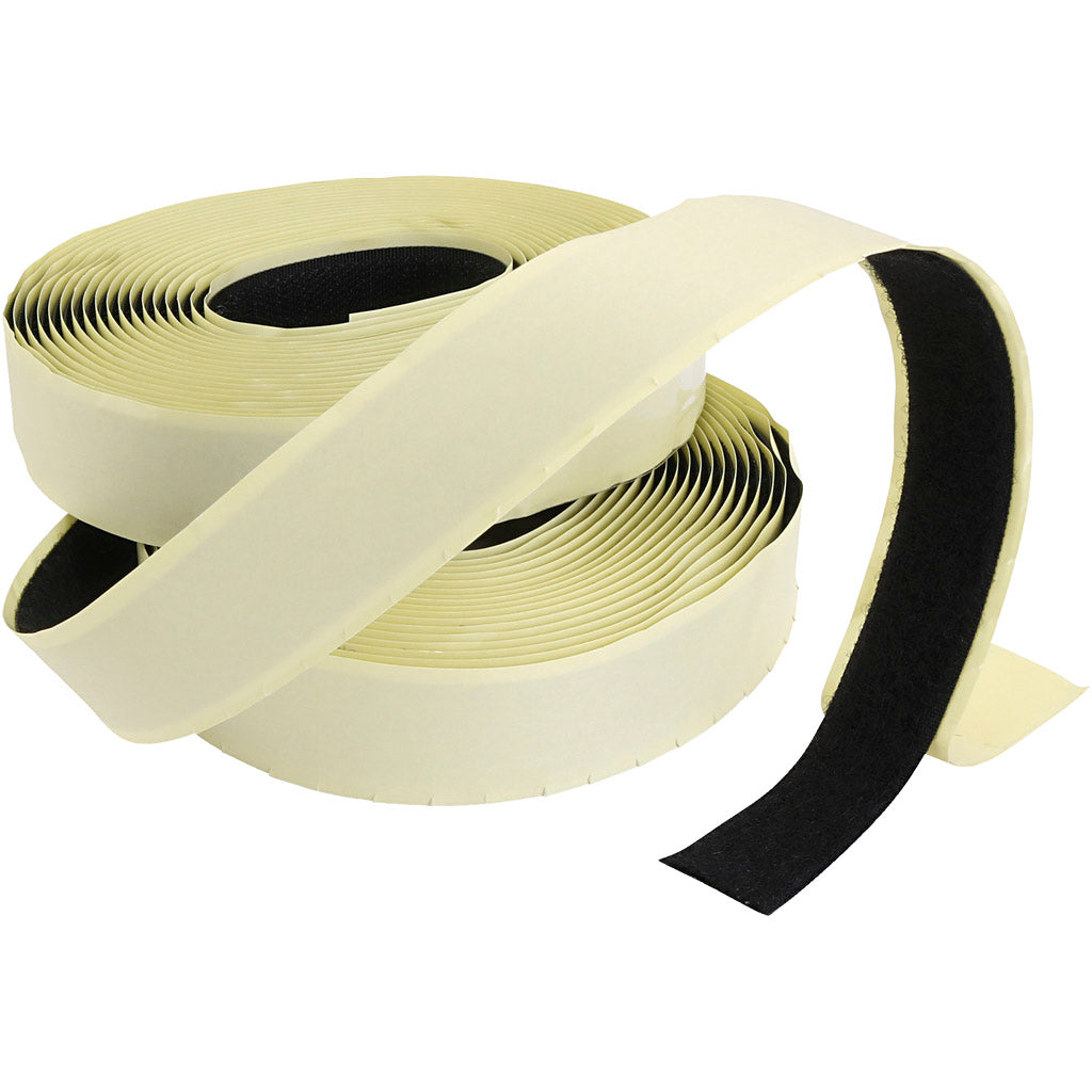 Klittenband klittenband, zelfklevend, dikte 2 cm, zwart, 25 m 1 doos