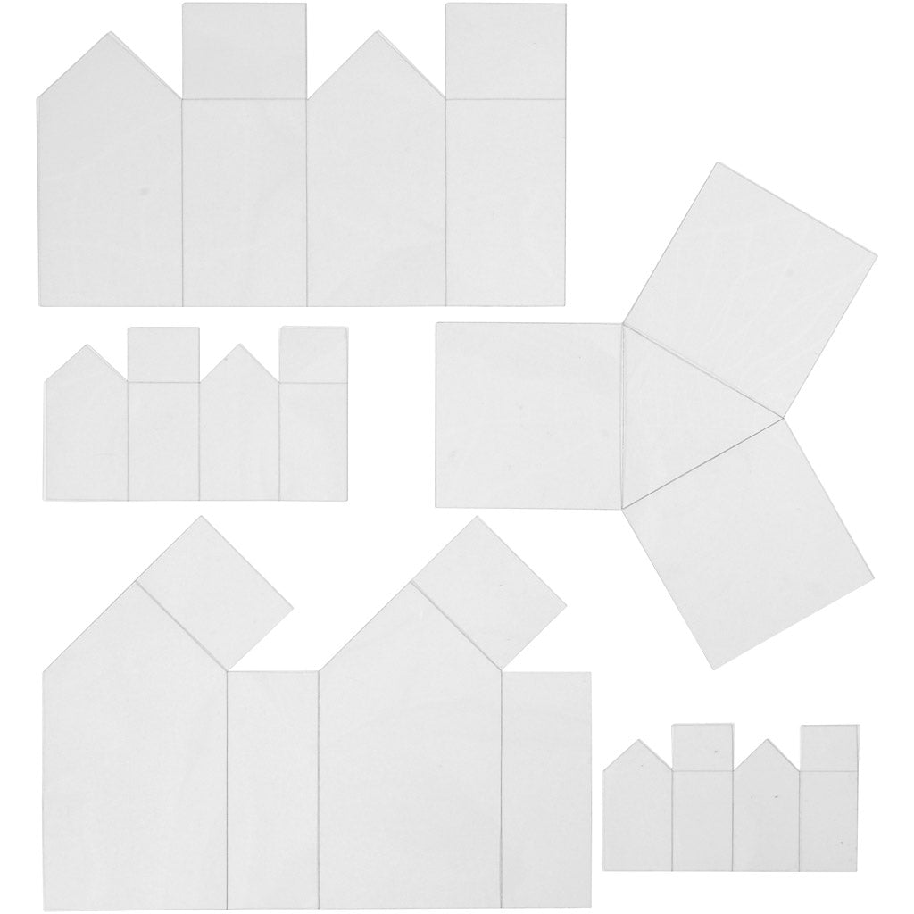 Creativ company gietvormen, huizen en driehoeken, h: 6-14,5 cm, dikte 0,5 mm, transparant, 5 stuk 1 doos