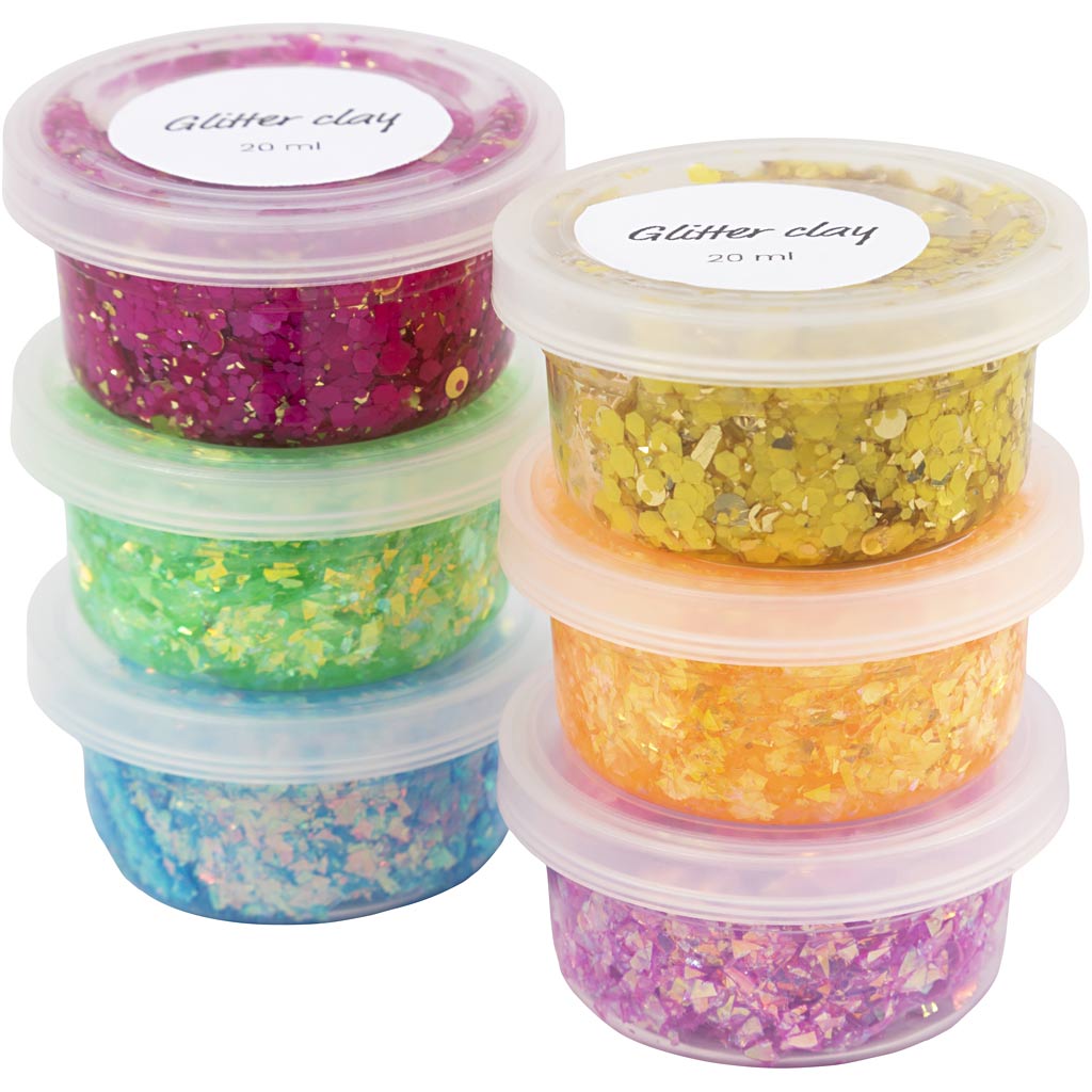 Creativ company glitter clay, vrolijke kleuren, 6x20 ml 1 doos