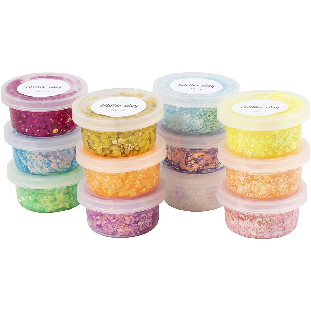 Creativ company glitter clay, diverse kleuren, 72x20 ml 1 doos