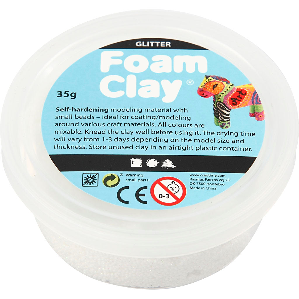 Foam clay ®, glitter, wit, 35 gr 1 doosje