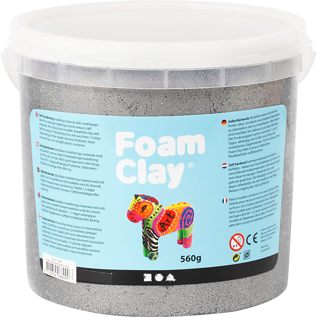 Foam clay ®, metallic, zilver, 560 gr 1 emmer