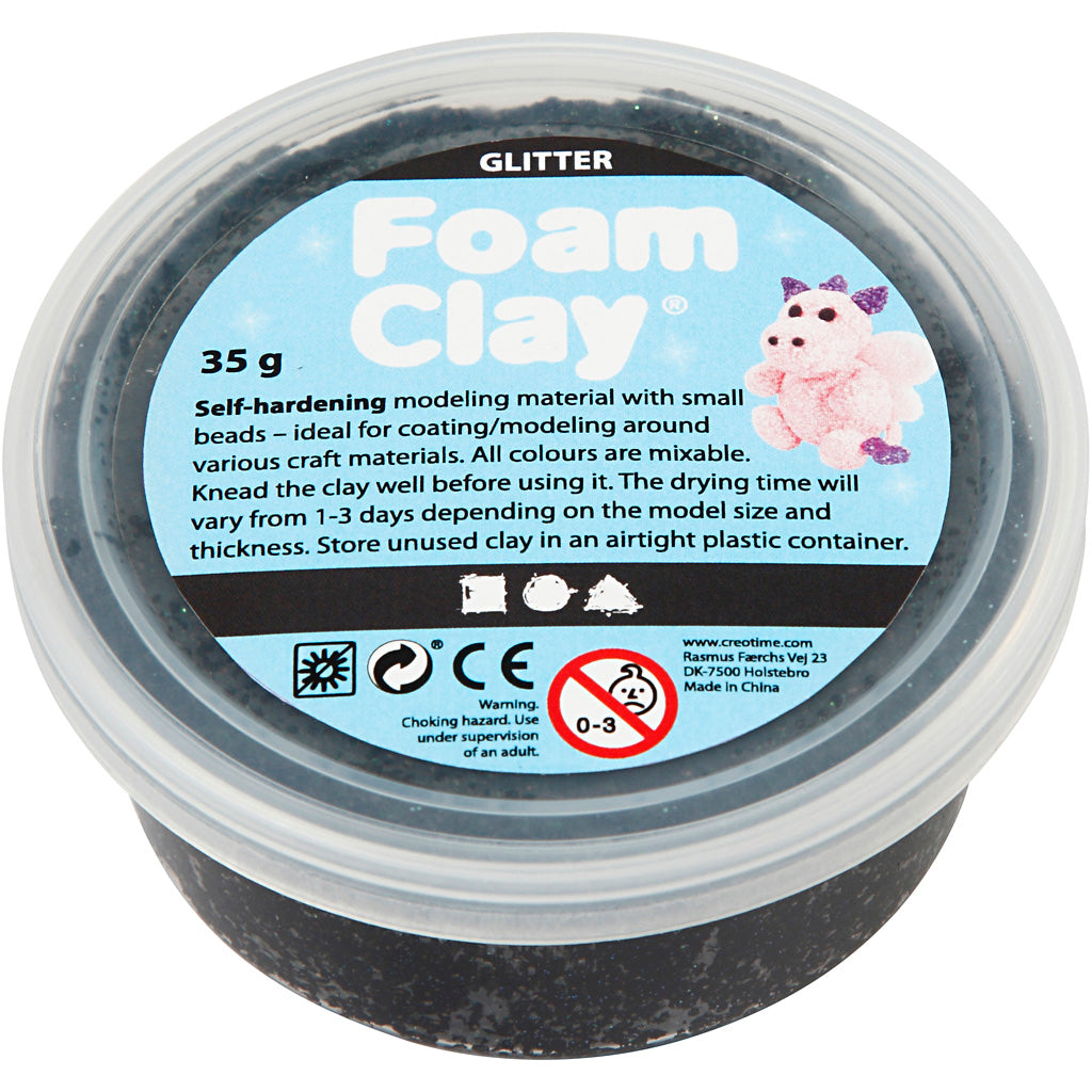 Foam clay ®, zwart glitter, 35 gr 1 doosje
