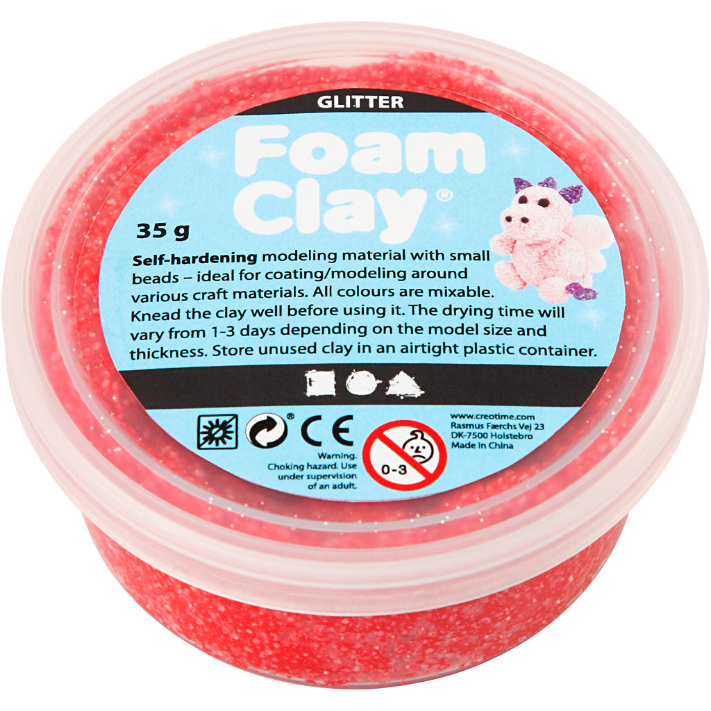 Foam clay ®, glitter, rood, 35 gr 1 doosje