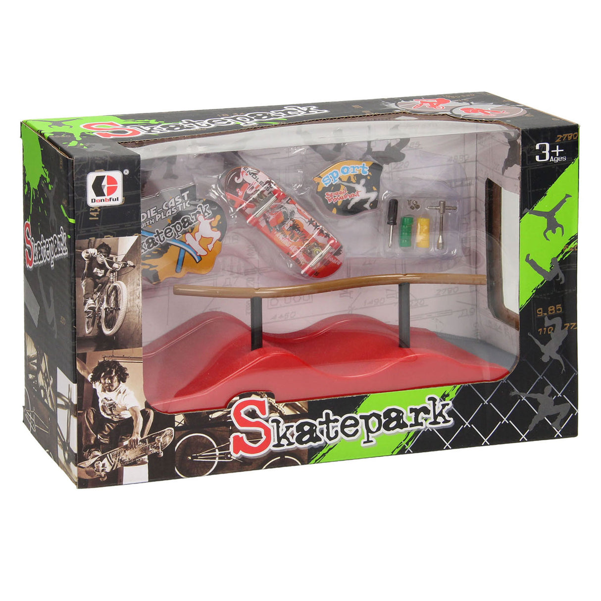 Vinger skateboard met stunt trail