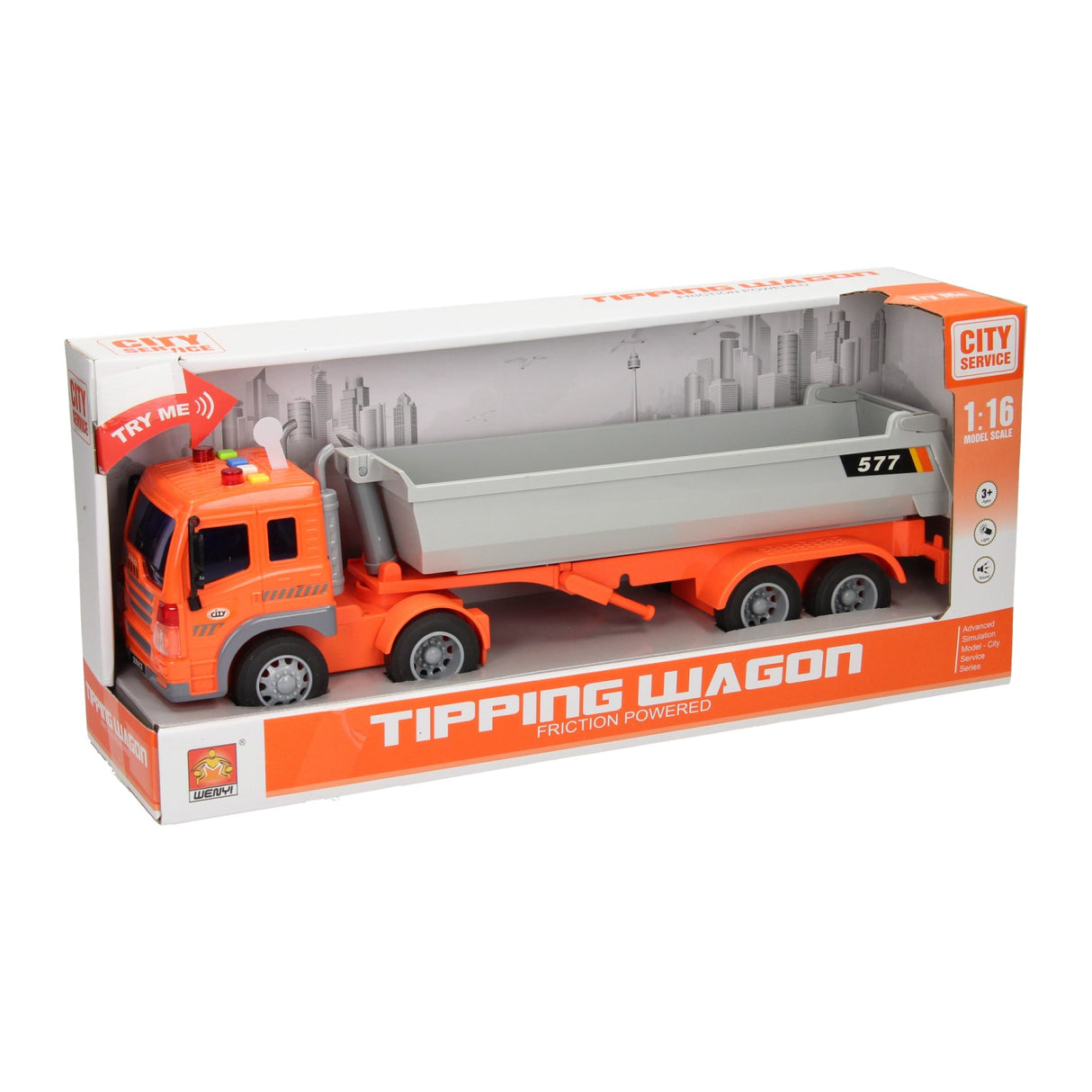 Truck met afvalcontainer licht geluid