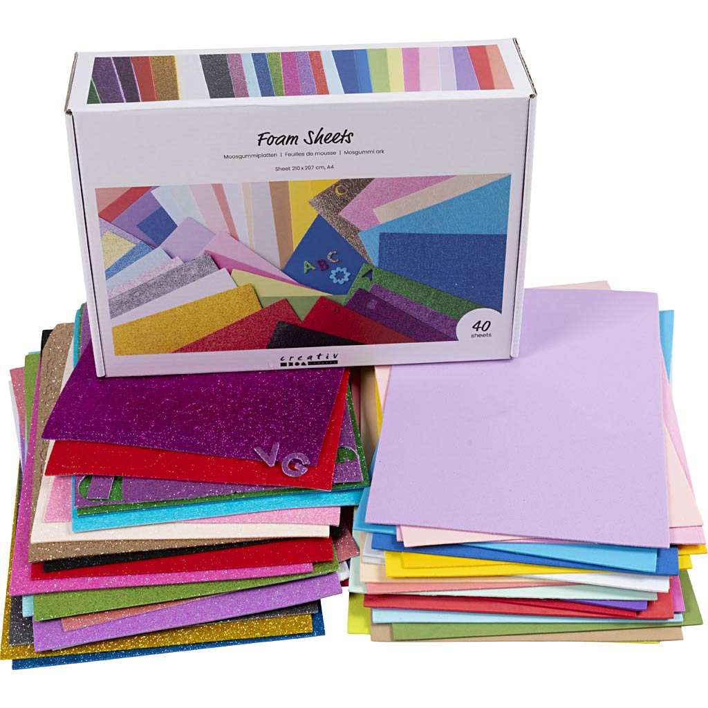 Creativ company foam vellen, a4, vel 210x297 cm, diverse kleuren, 40 vel 1 doos