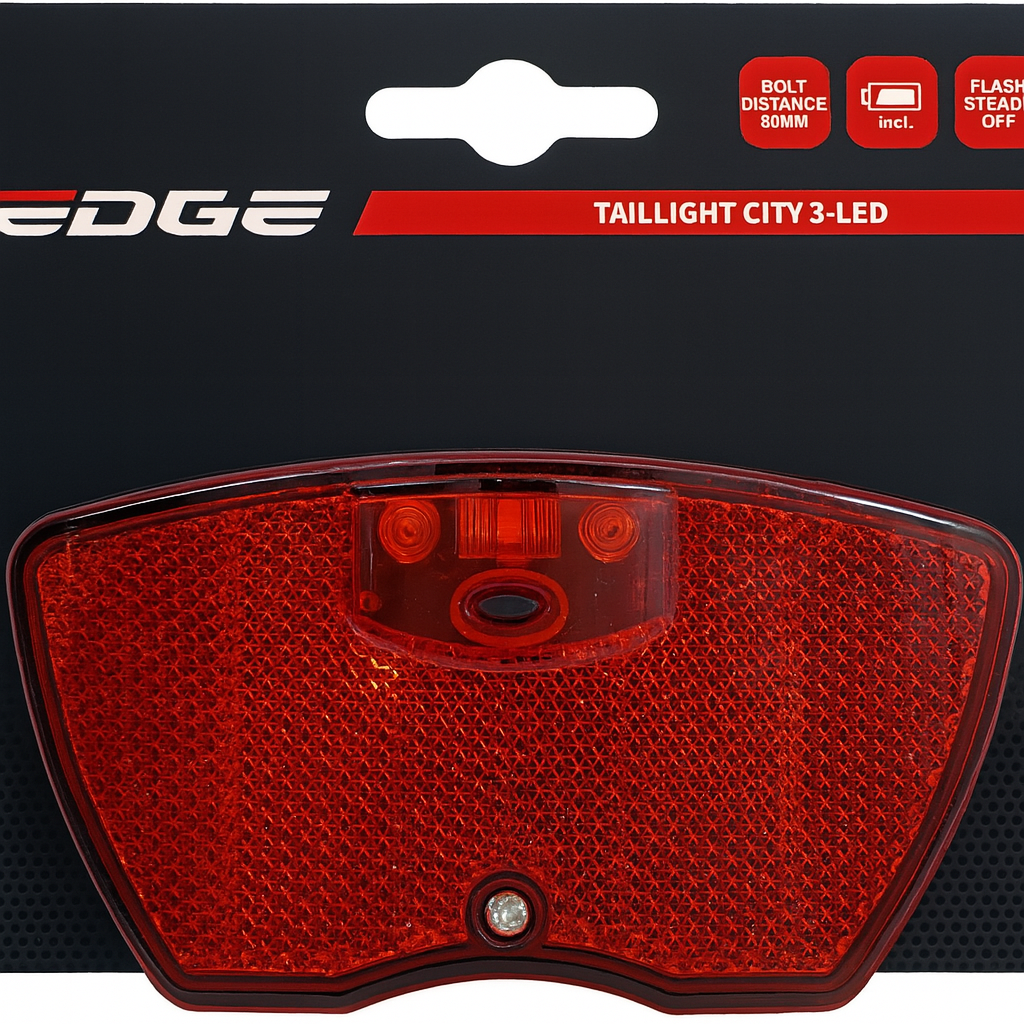 Edge Dragerachterlicht City 3 leds -80mminclusief batterijen (op kaart)