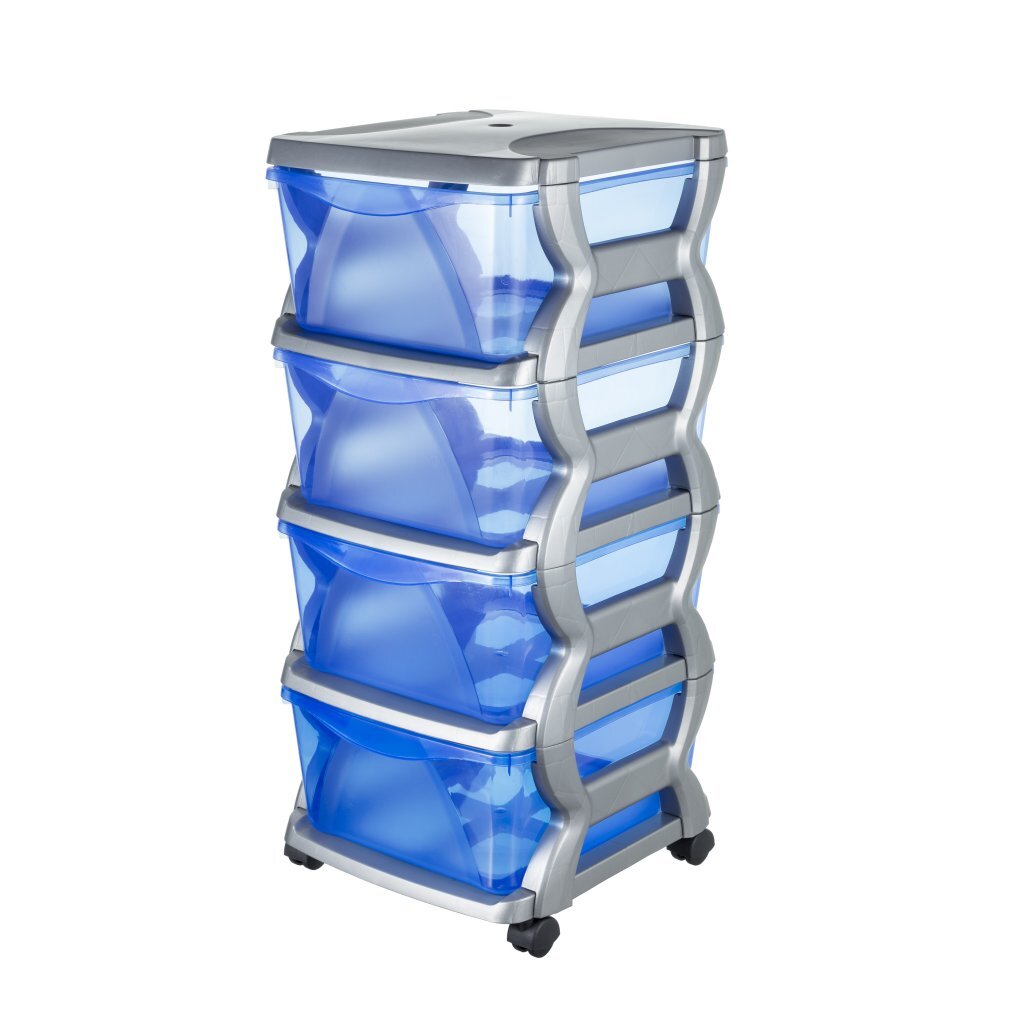 Bama insieme ladesysteem met wieltjes 4 laden 36x40x80 cm zilver blauw transparant