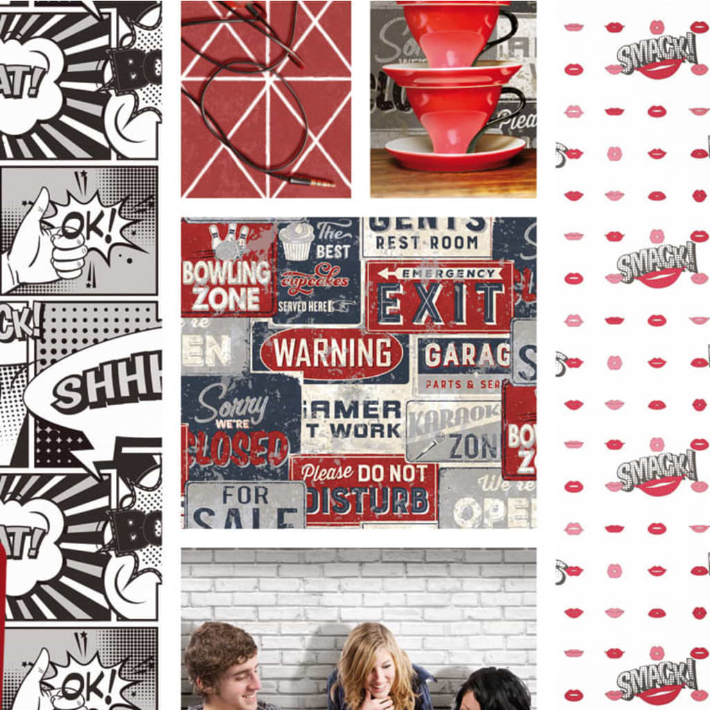 Noordwand behang urban friends coffee billboards small blauw en rood
