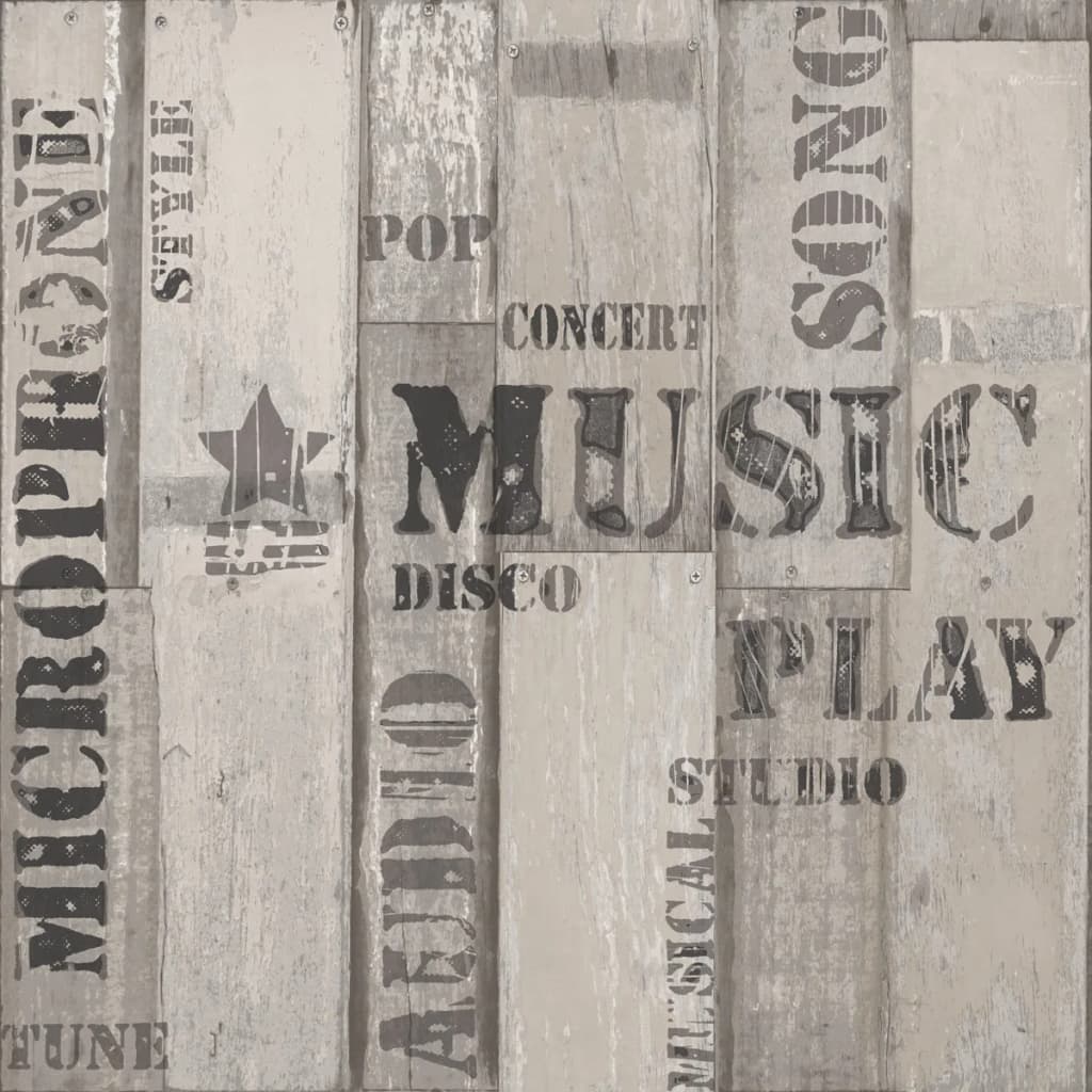 Noordwand behang urban friends coffee wooden planks grijs en zwart