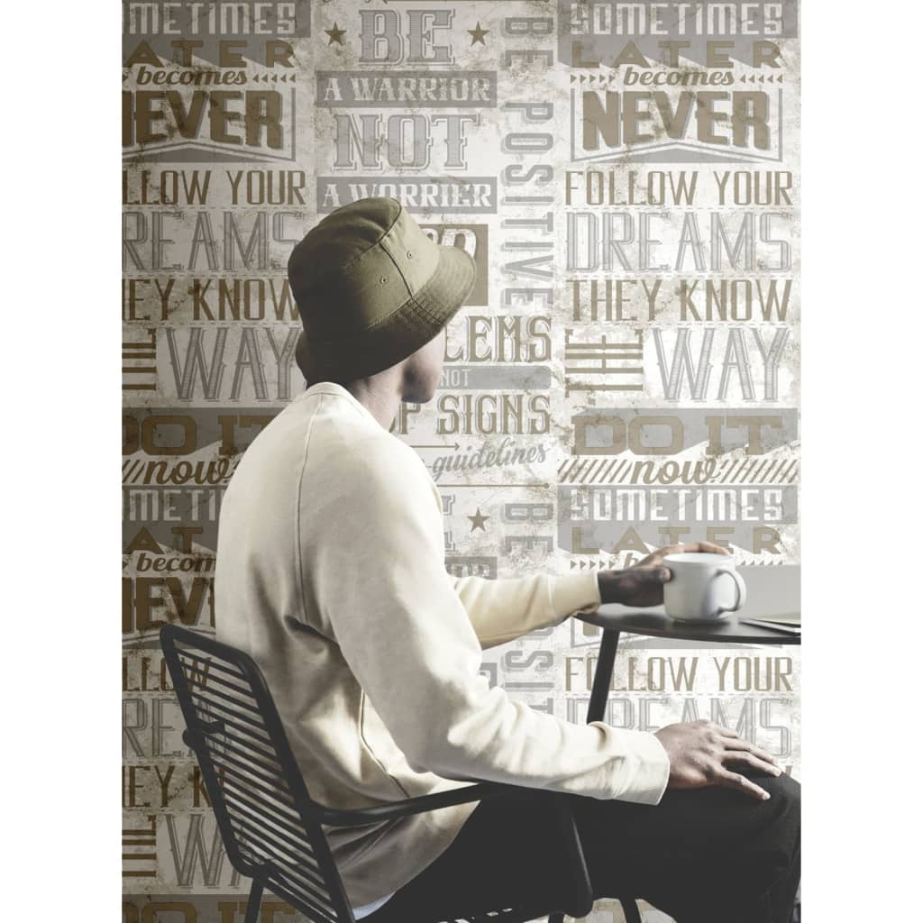 Noordwand behang friends coffee words and letters metallic en beige