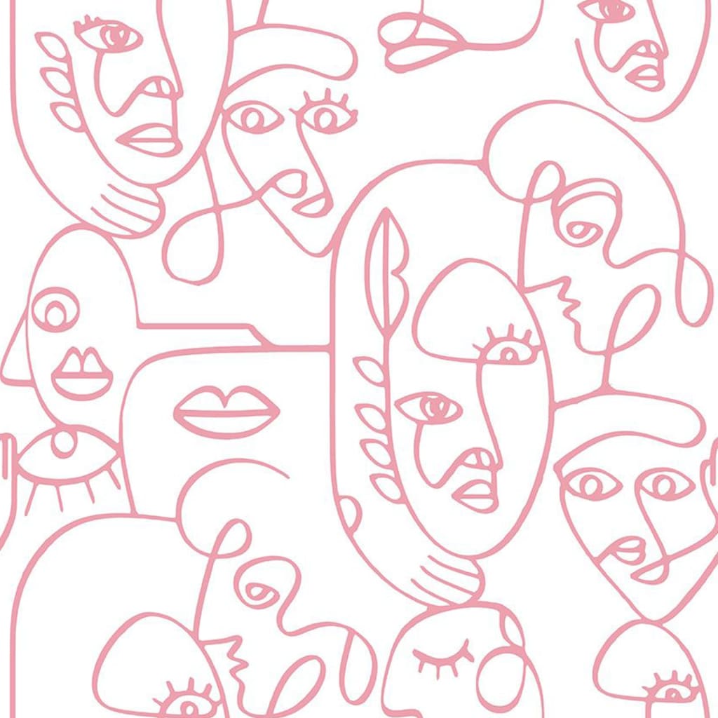 Noordwand behang friends coffee line art faces wit en roze