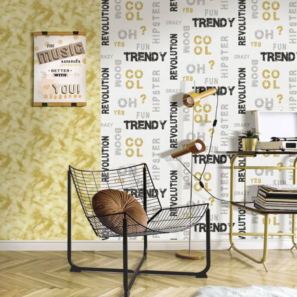 Noordwand behang friends coffee words and letters grijs en zwart