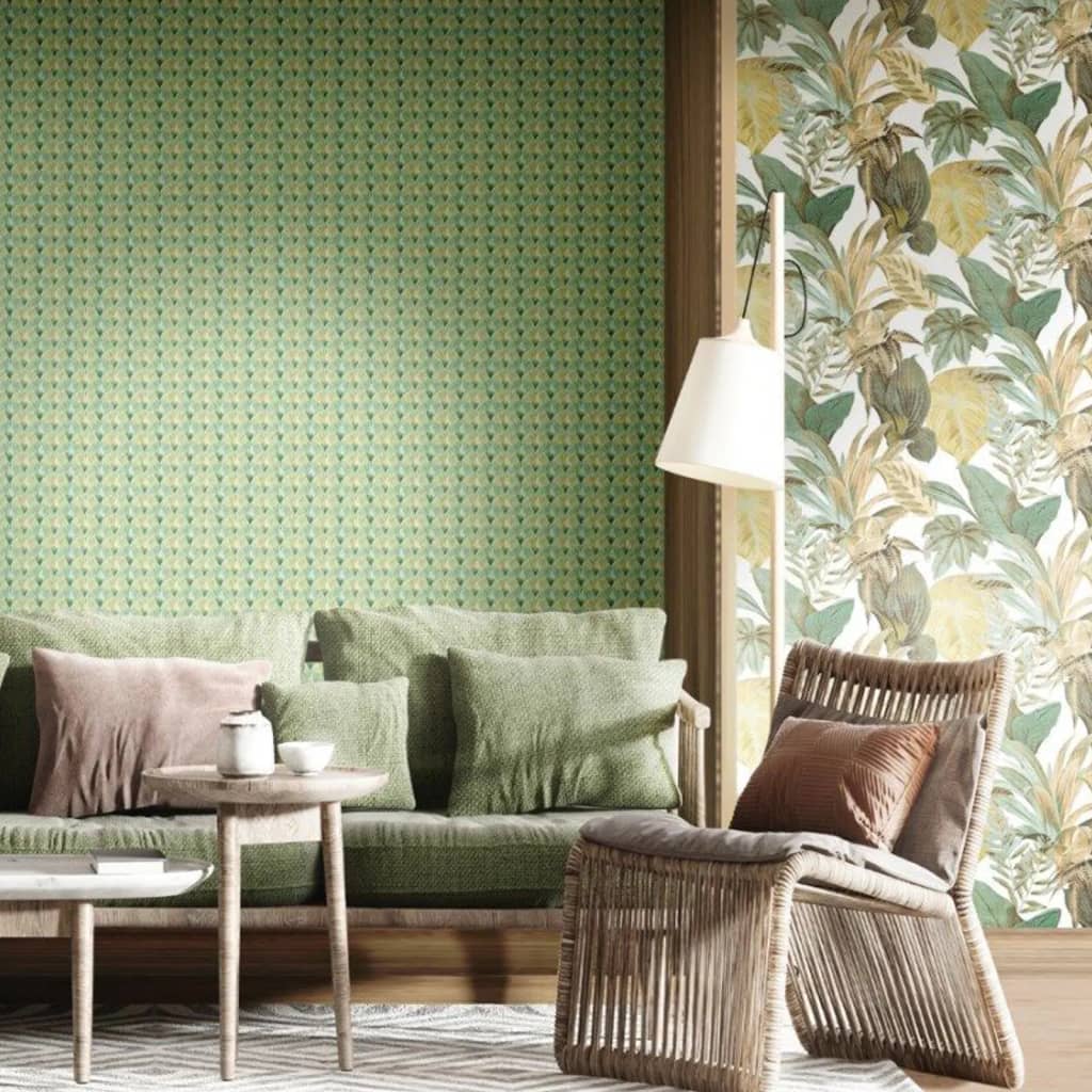 Noordwand behang topchic big leaves groen en beige