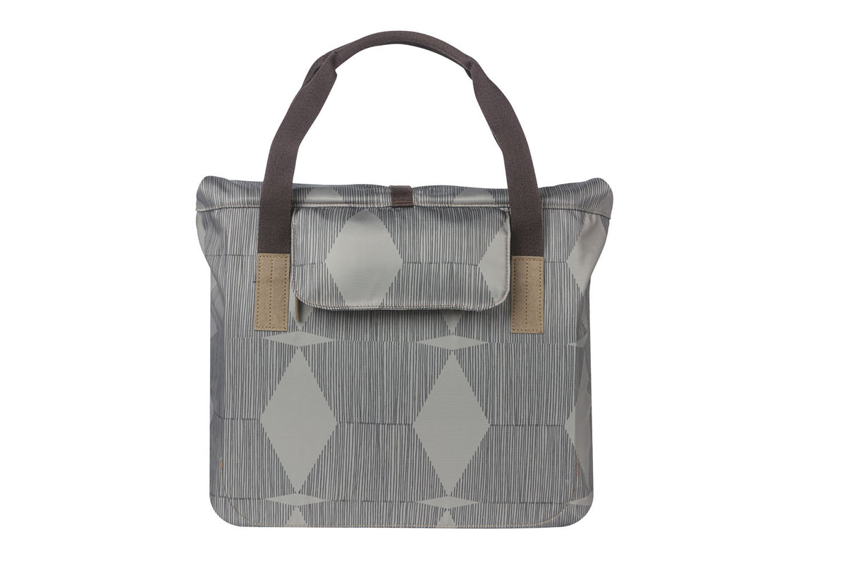 Basil Elegance fietsshopper, Green PET, waterkerende vouwsluiting, gepolsterde hand schouderbanden, 20-26L, taupe