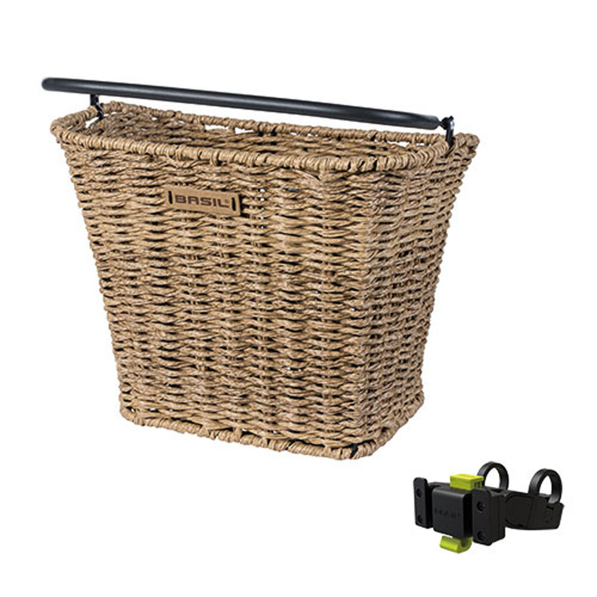 Basil Bremen Rattan Look KF - fietsmand - voorop - inclusief Basil KF stuurbochthouder - lichtbruin
