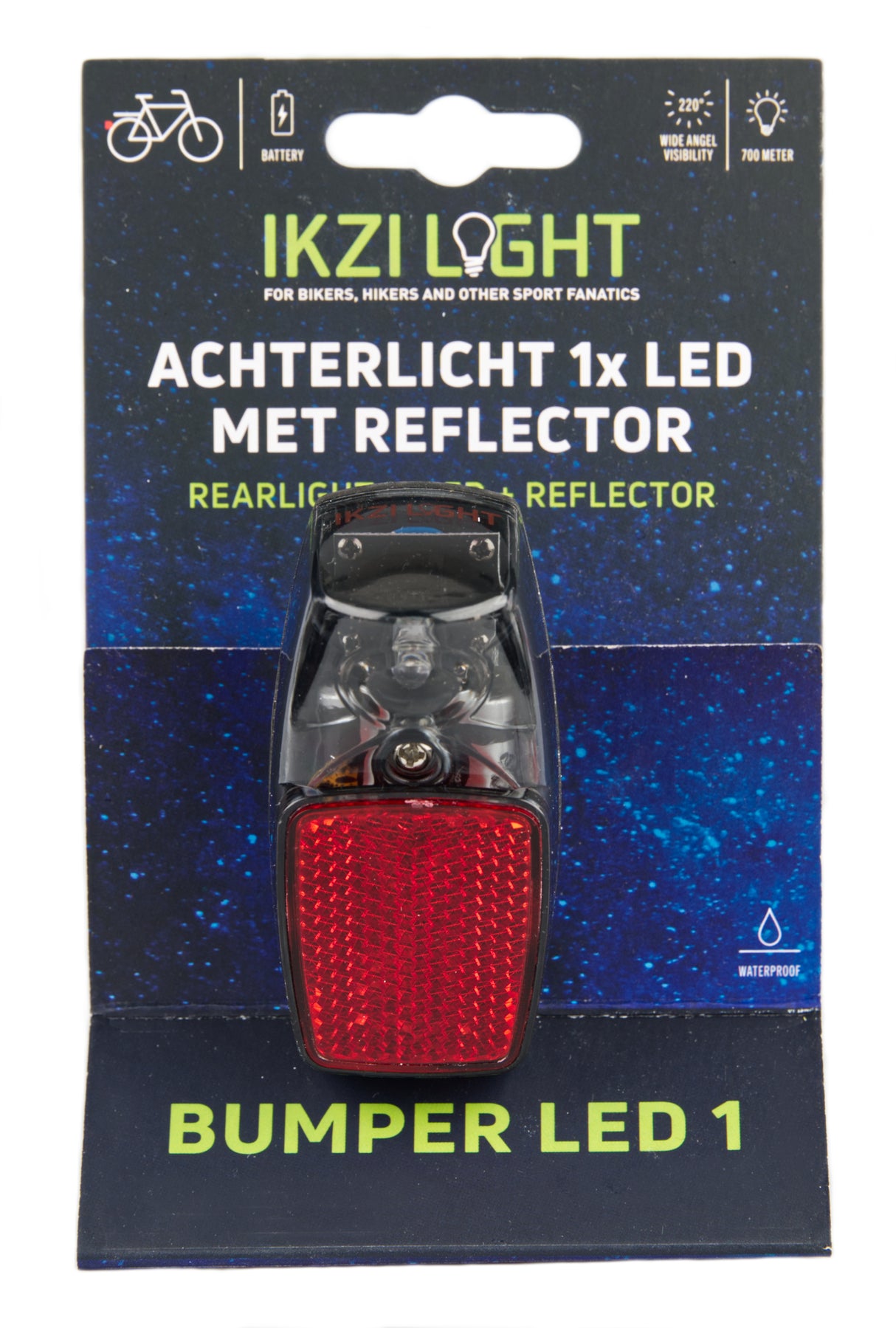 Ikzilight achterlicht reflector 1xled rood op kaart