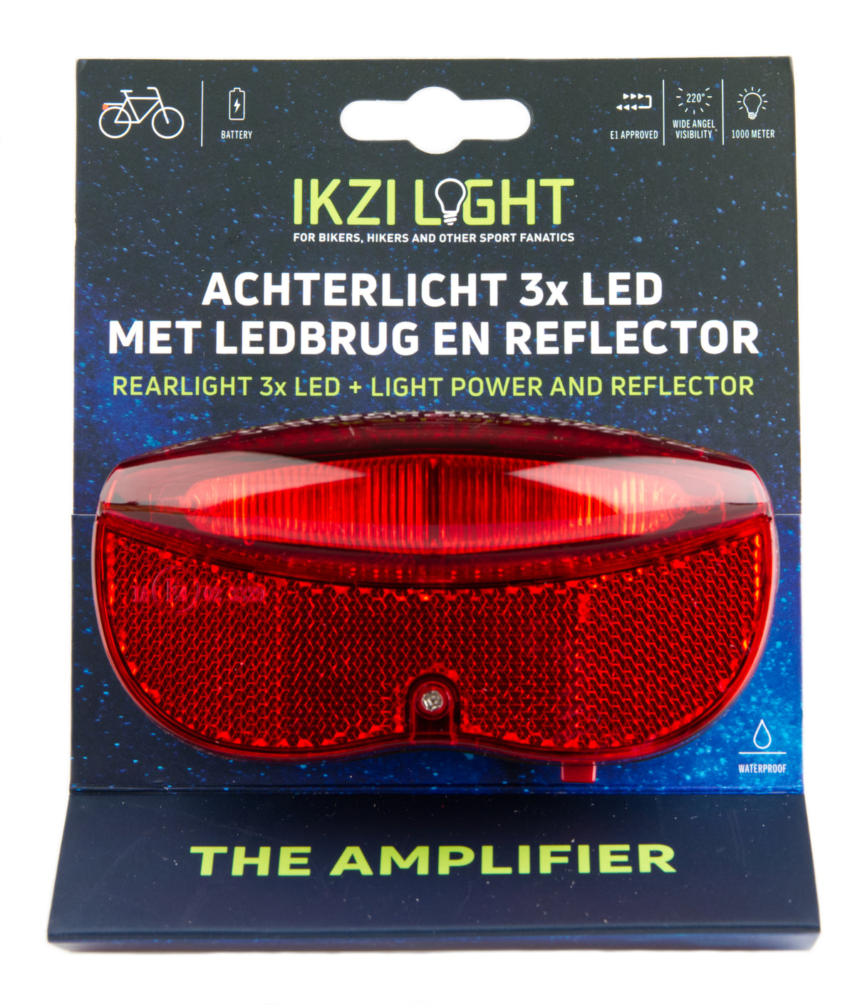 Ikzilight achterlicht batterij aan uit 3xled 50 mm op kaart