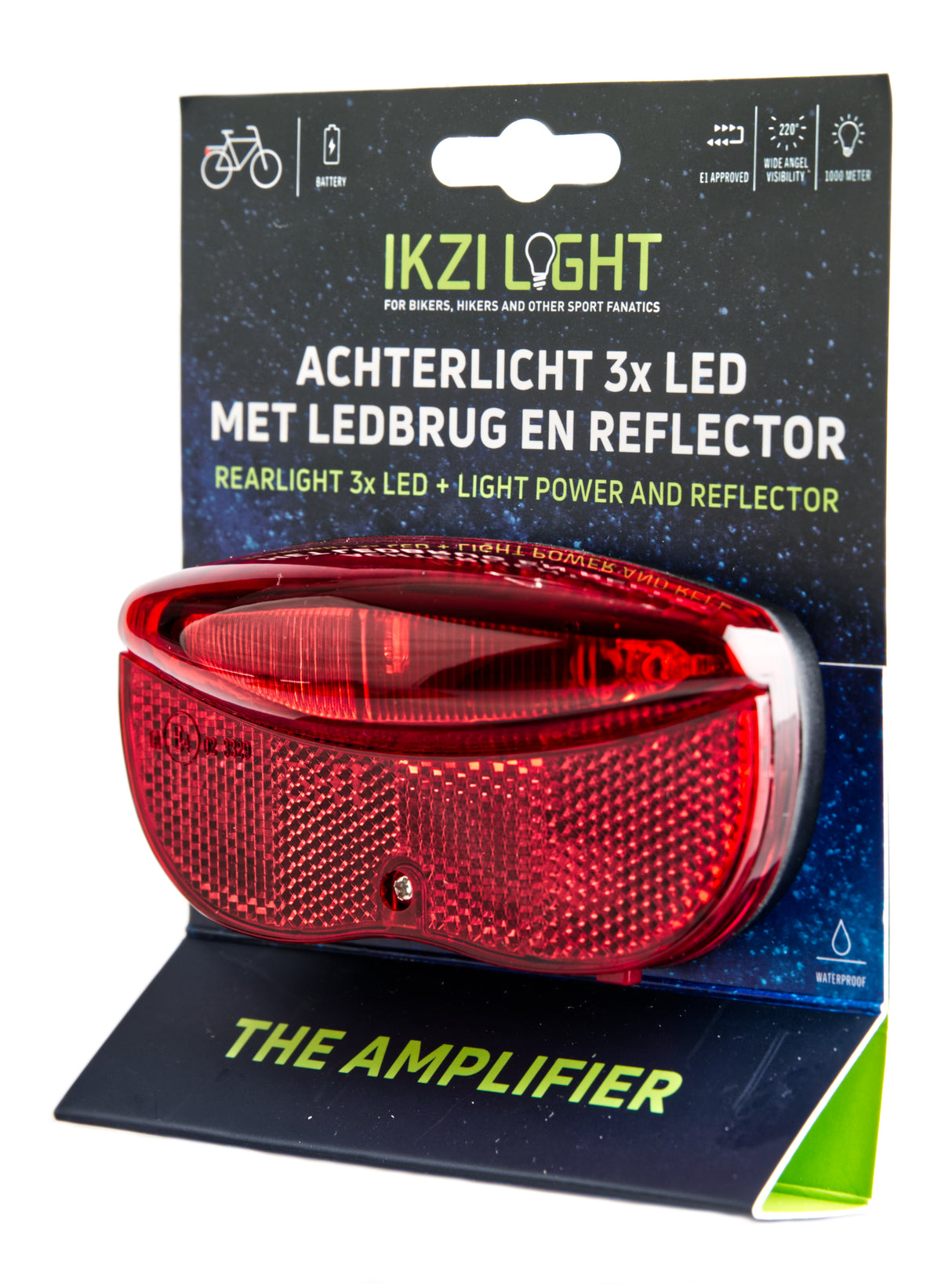 Ikzilight achterlicht batterij aan uit 3xled 50 mm op kaart