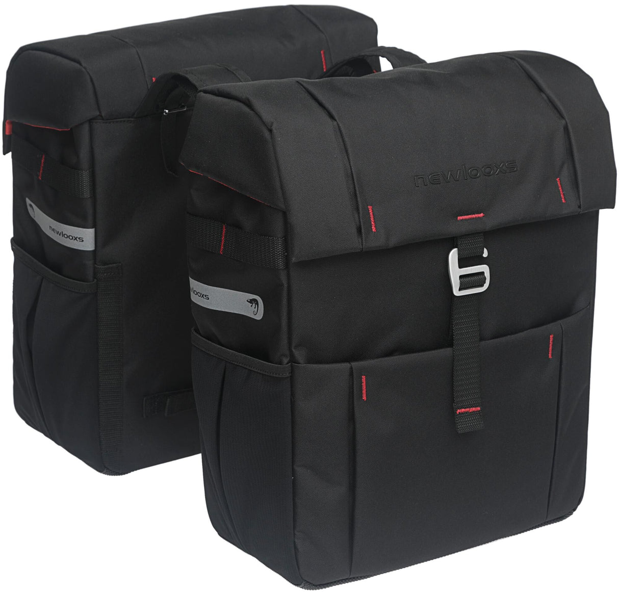 NEW LOOXS double bag "Vigo Double"capacity: 37l (2x 18,5l), dimensions (LxWxH): 31 x 15 x 40cmmade of water repellent polyester, one main compartment and 4 extra side compartments, with reflective logo