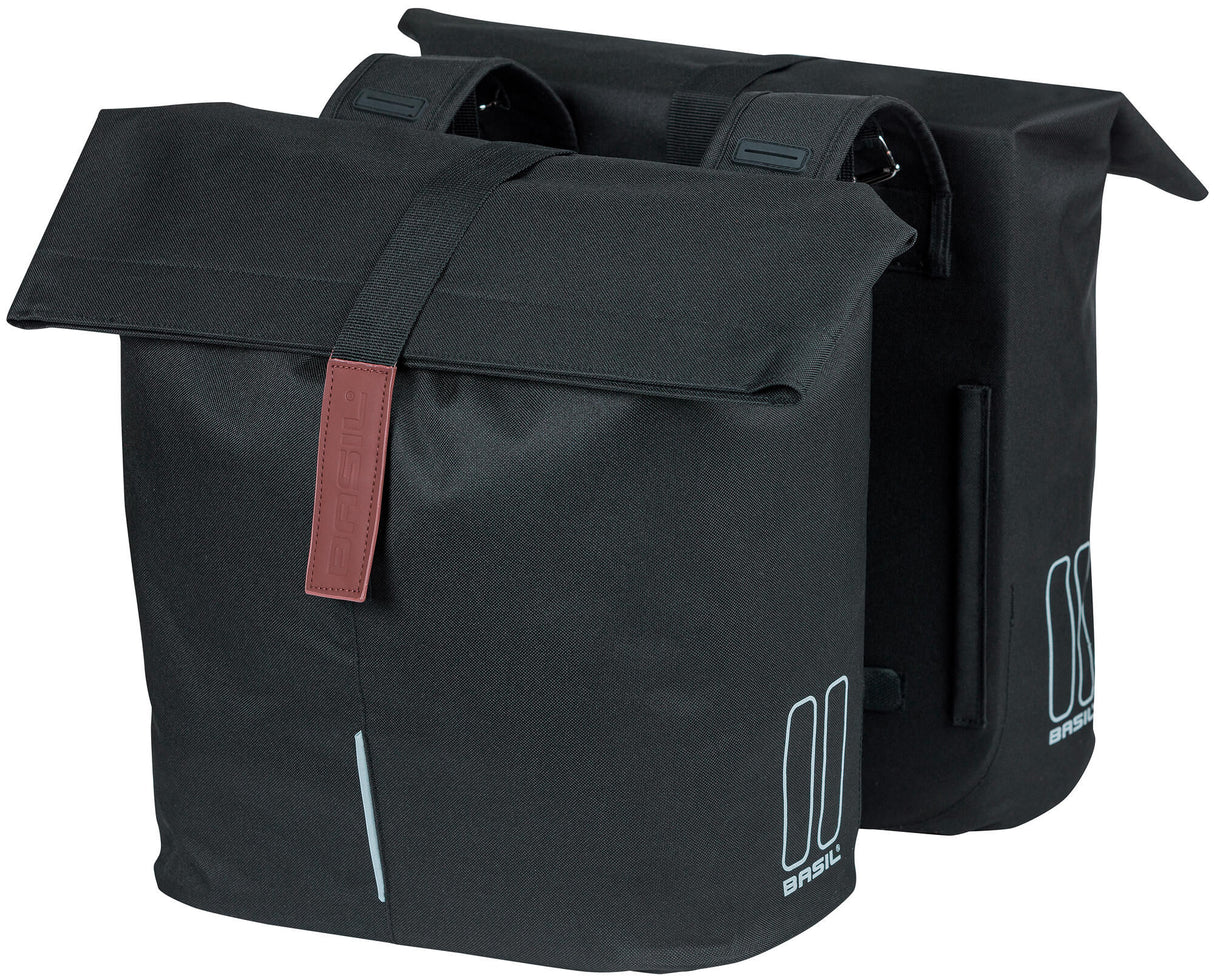 Basil City dubbele fietstas - waterafstotend polyester - zwart - Universal Bridge systeem - 28-32L