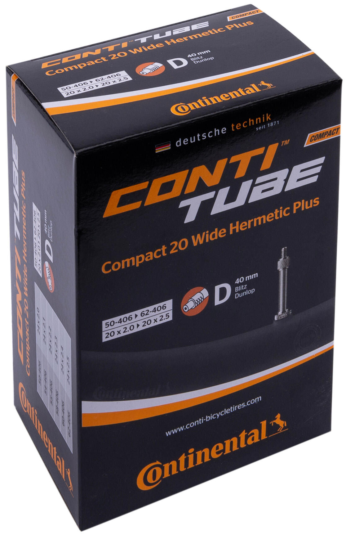 Continental binnenband compact 20 wide hermetic plus , versterkt tube conti compact 20 wide her.plus dv 40mm