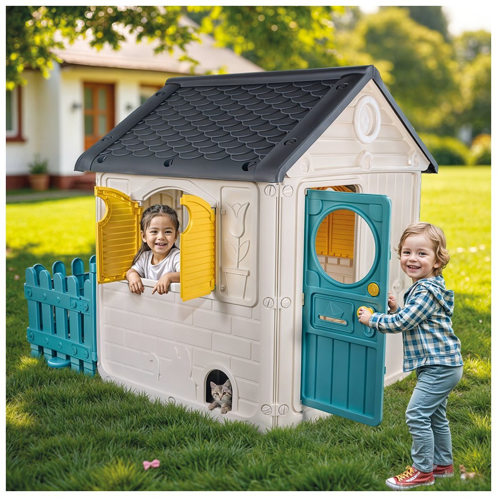 Dolu speelhuis 122.5x104x156 cm + geluid wit groen grijs geel