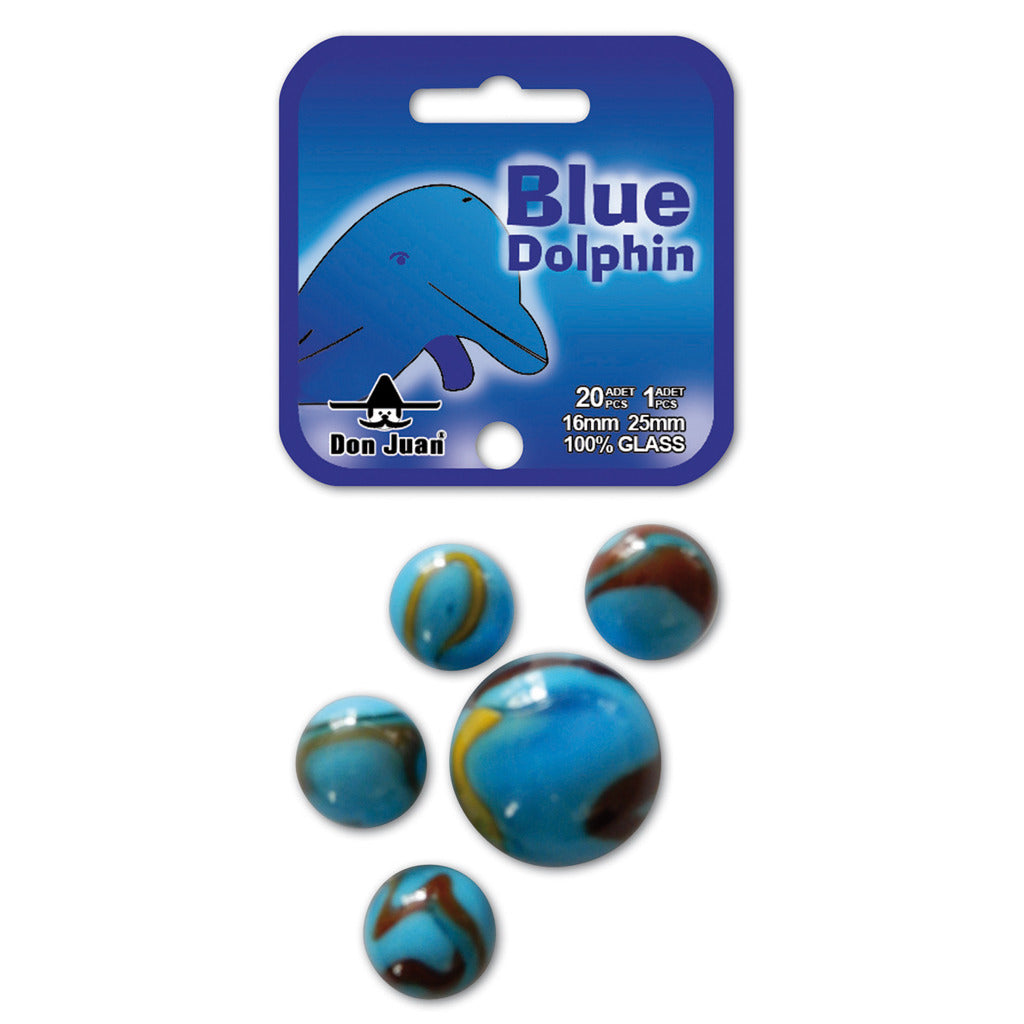 Don juan blue dolphin knikkers 21 stuks 16+25 mm