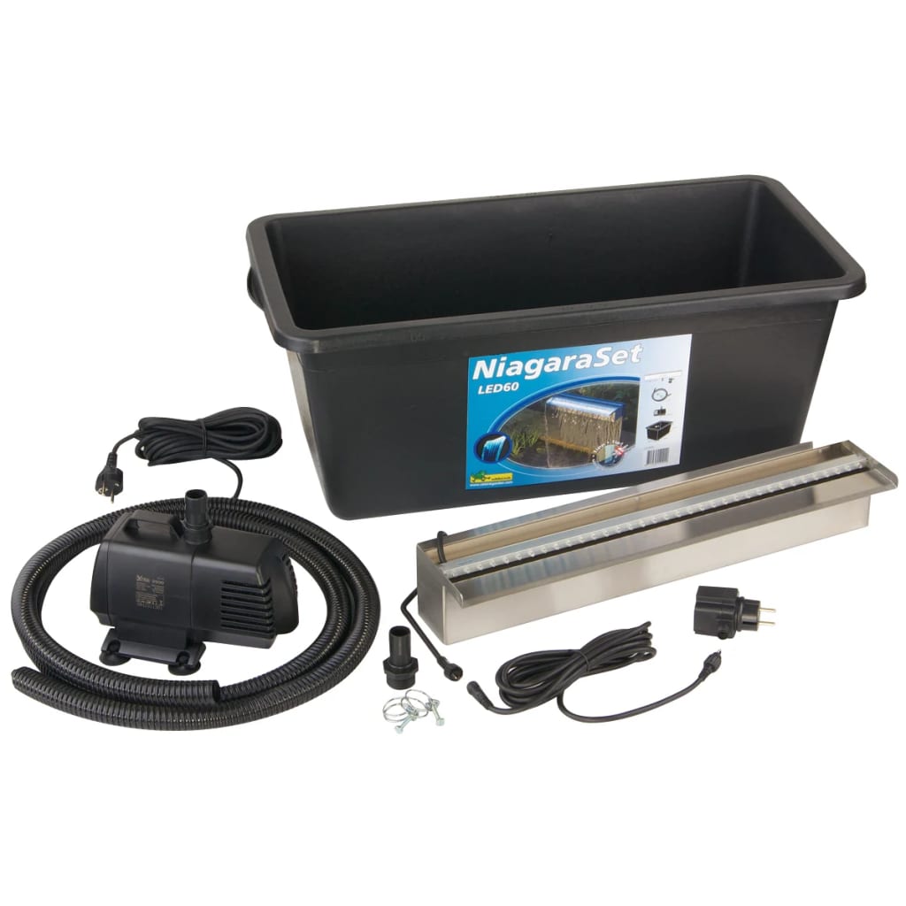 Ubbink niagara balk waterval rvs + led verlichting 60cm incl. pomp