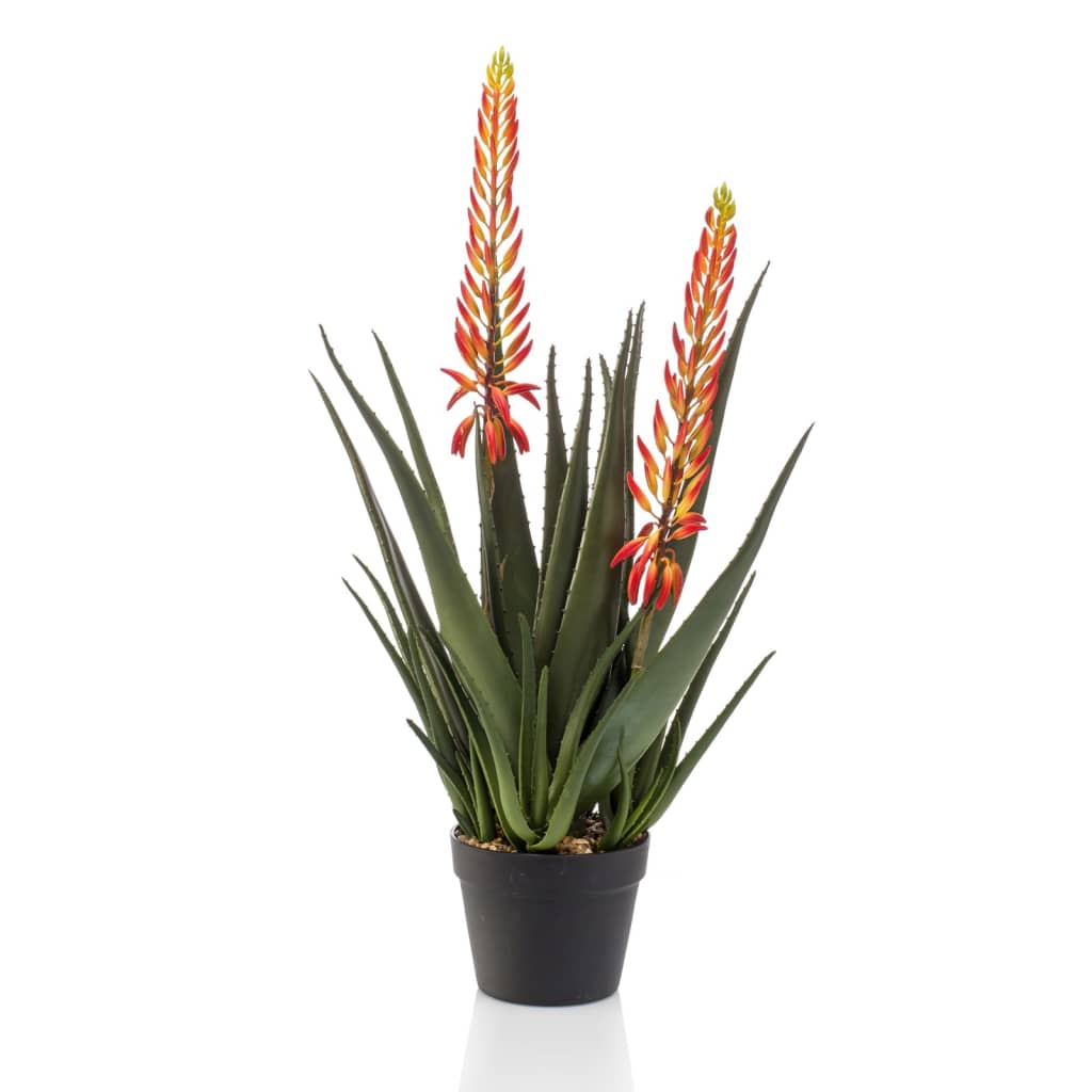 Emerald kunstplant in pot aloe met 2 bloemen 80 cm