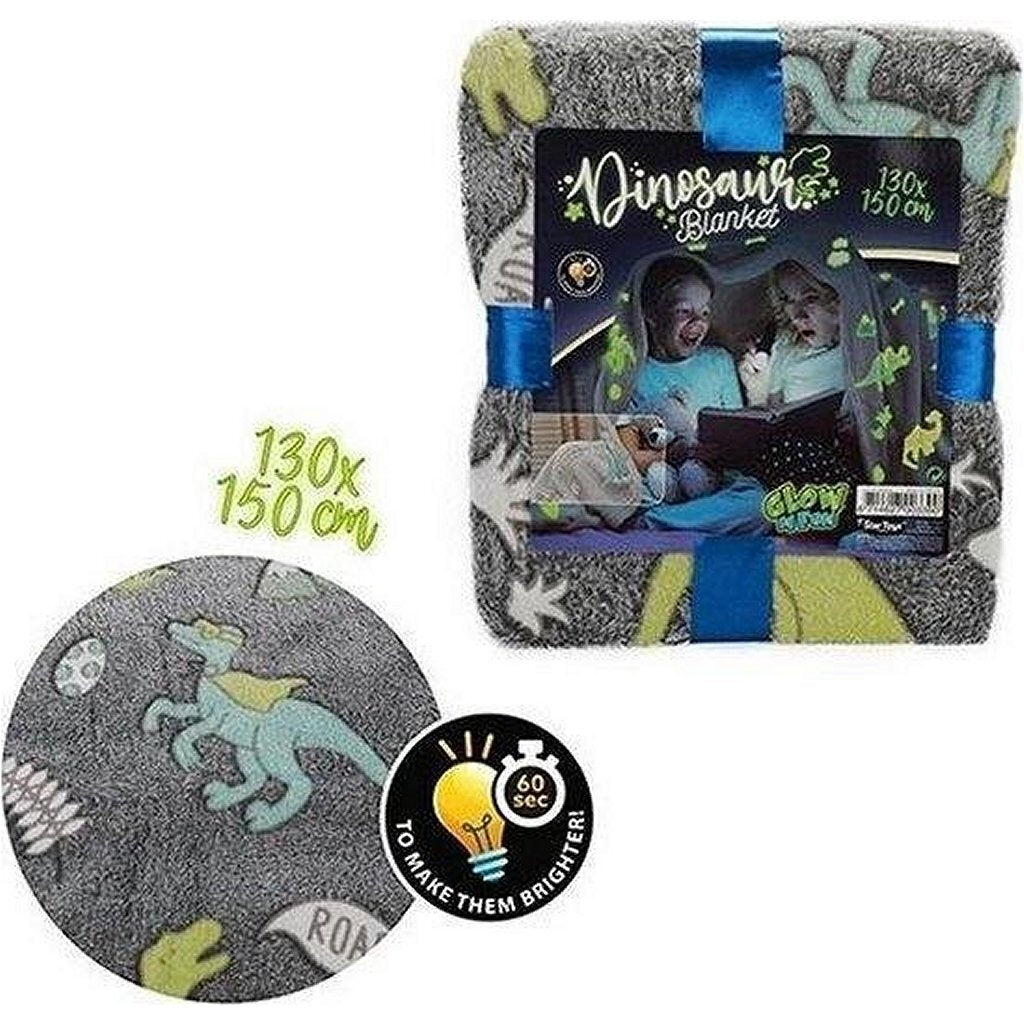 Toi-toys star toys glow in the dark dino deken 150x130 cm