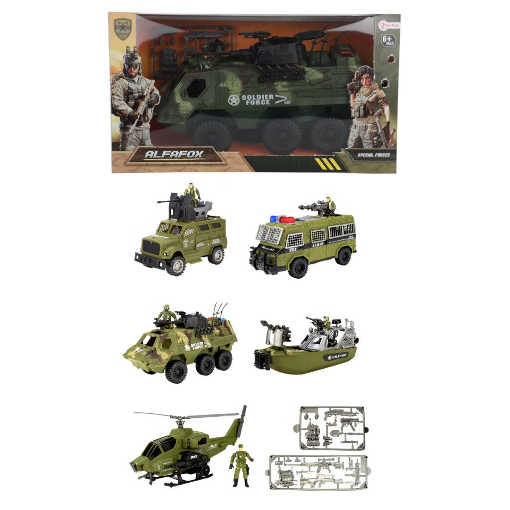Army militair voertuig + soldaat en accessoires verschillende uitvoeringen