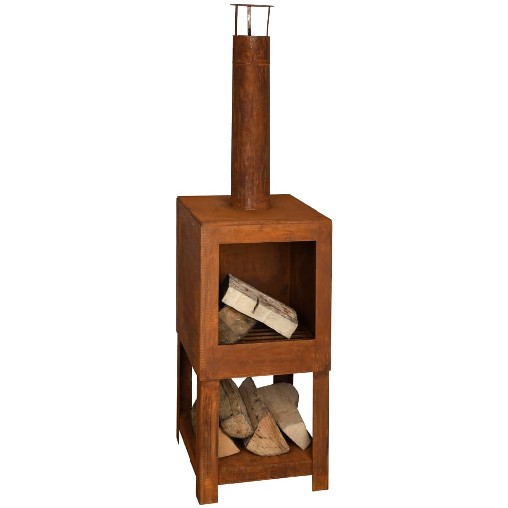 Esschert design tuinhaard met houtopslag roestkleurig ff298