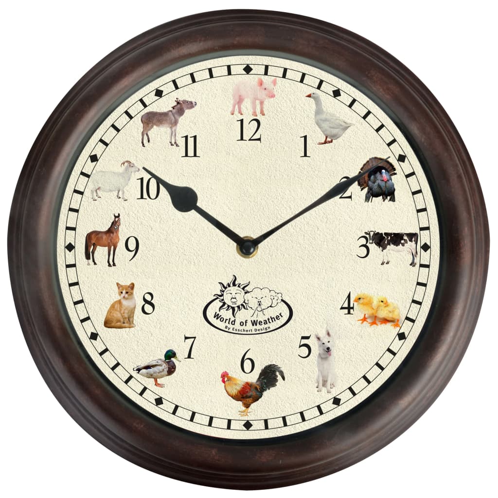 Esschert design klok met boerderijdierengeluiden