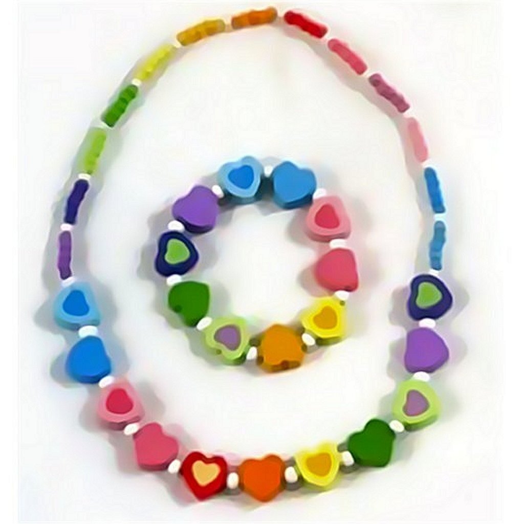 Simply for kids houten kralenketting + armbandje hartjes