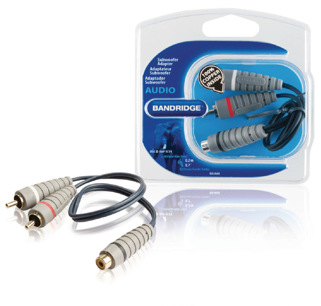 Bandridge bal4600 subwooferkabel 2x rca male - rca female 0.20 m blauw