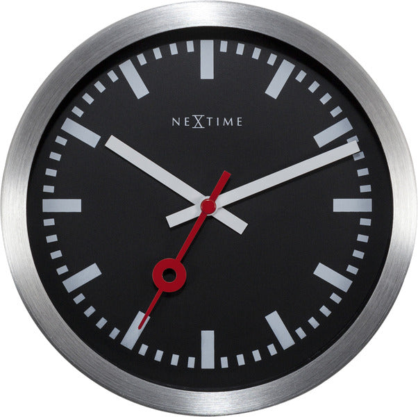 Nextime ne-3998stzw wandklok 'station' ø19 cm, geborsteld aluminium zwart