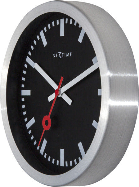 Nextime ne-3998stzw wandklok 'station' ø19 cm, geborsteld aluminium zwart
