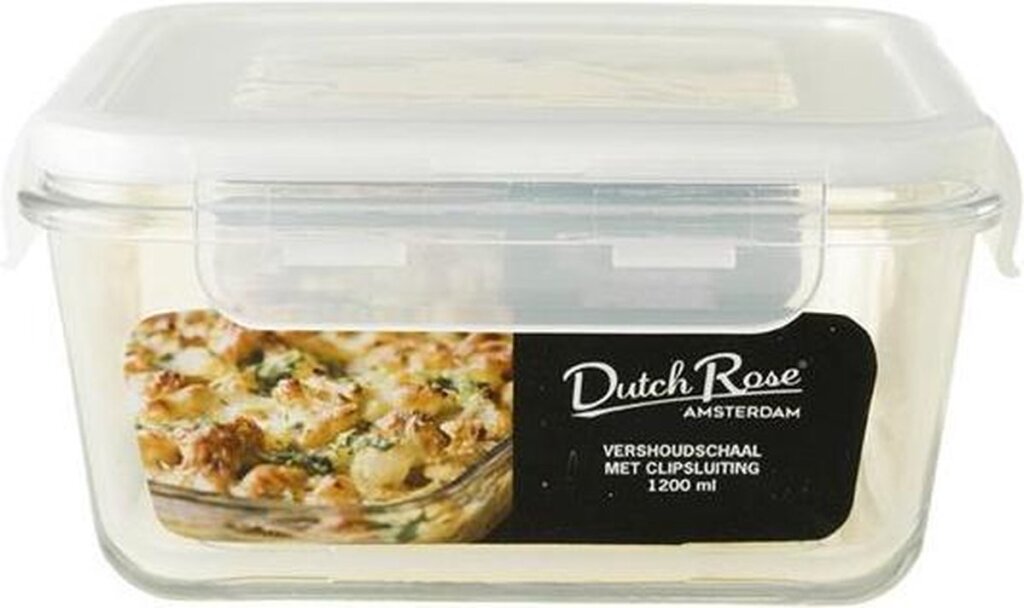 Dutch rose vershoudschaal glas vierkant 1200ml wit