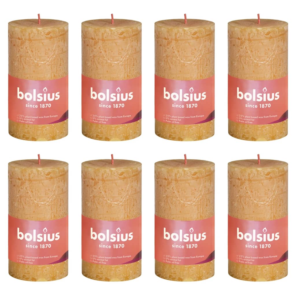 Bolsius Bolsius Stompkaarsen Shine 8 st rustiek 100x50 mm honinggeel