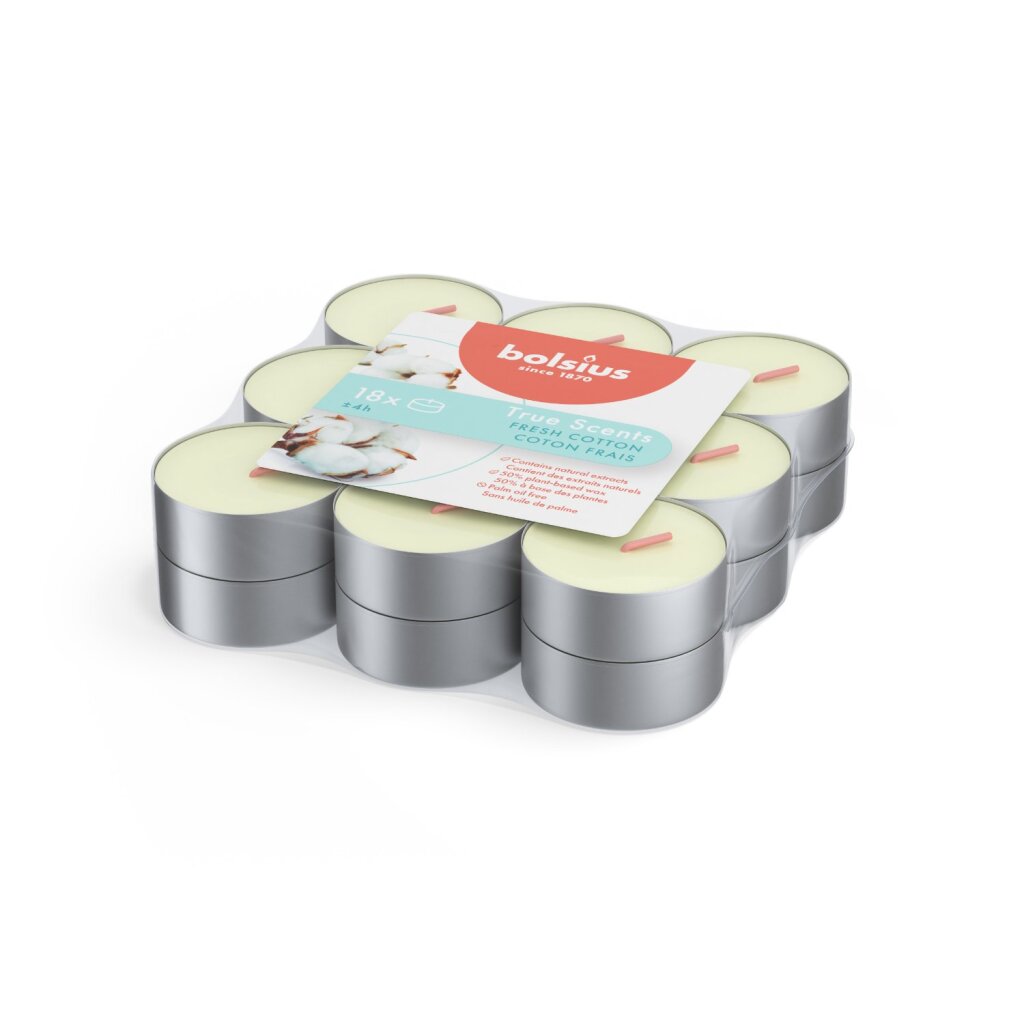 Bolsius true scents fresh cotton geurtheelichten 18 stuks