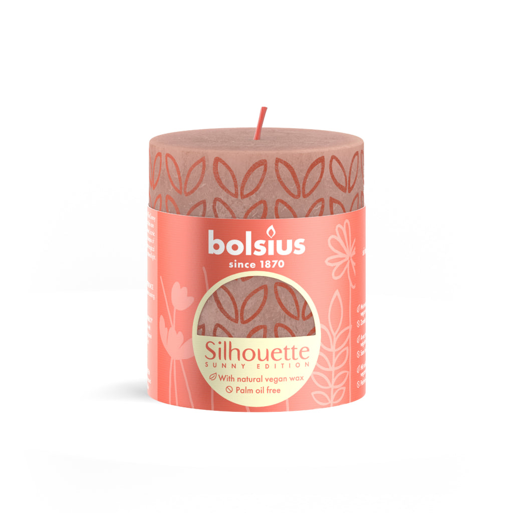 Bolsius silhouette stompkaars misty pink met print 8x6,8 cm