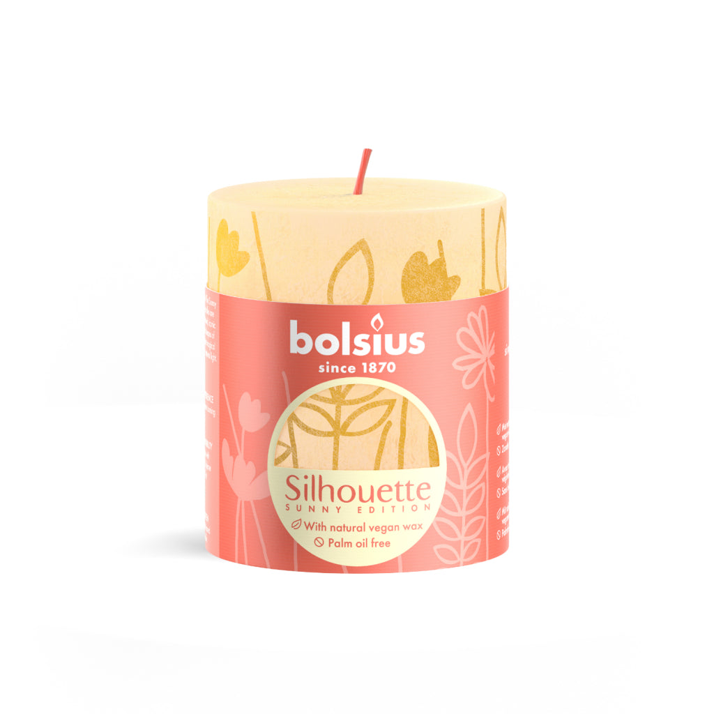Bolsius silhouette stompkaars botergeel met print 8x6,8 cm