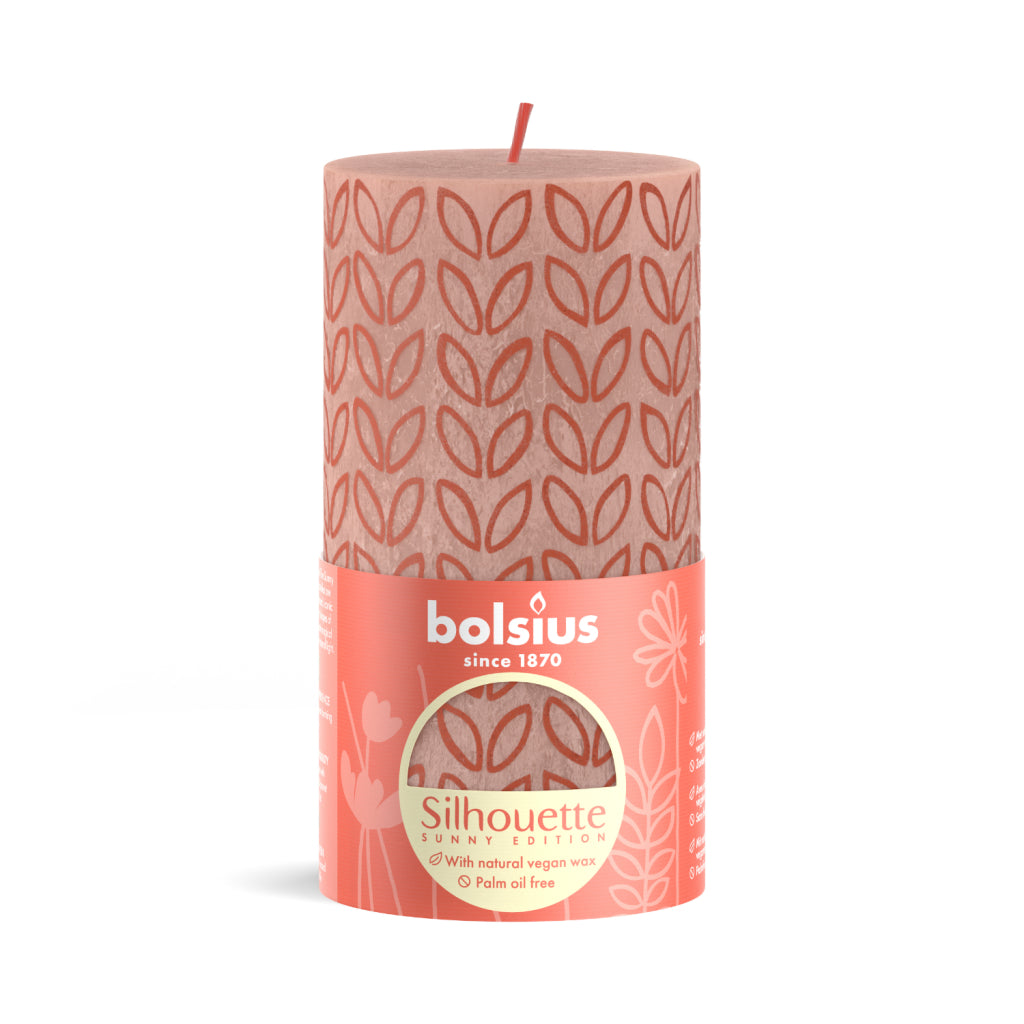 Geen merk bolsius stompkaars silhouette misty pink met print 130x68 mm