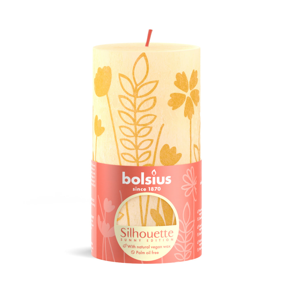 Bolsius stompkaars silhouette botergeel met print 13x6,8 cm